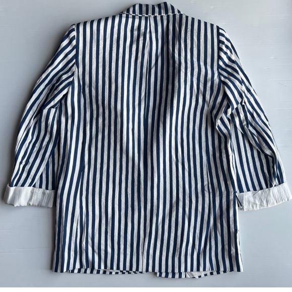 NWT ZARA STRIPED POCKETED BLAZER NAVY / WHITE | 7560/825 size Large - Picture 7 of 8
